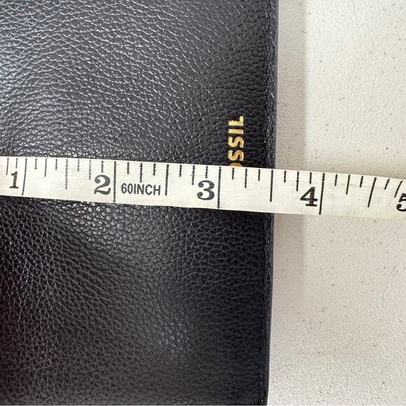 Fossil Black Pebbled Leather Zip Wallet Card Holder Womens Small Classic - Picture 2 of 11
